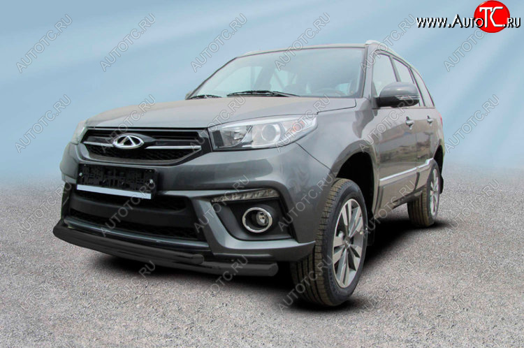 12 699 р. Защита переднего бампера Slitkoff (Ø 57+Ø 42)  Chery Tiggo 3 (2014-2020) (Цвет: черный)  с доставкой в г. Пермь