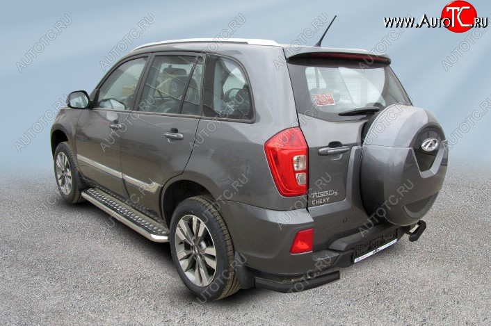 8 699 р. Уголки на задний бампер Slitkoff (Ø 57 мм)  Chery Tiggo 3 (2014-2020) (Цвет: черный)  с доставкой в г. Пермь
