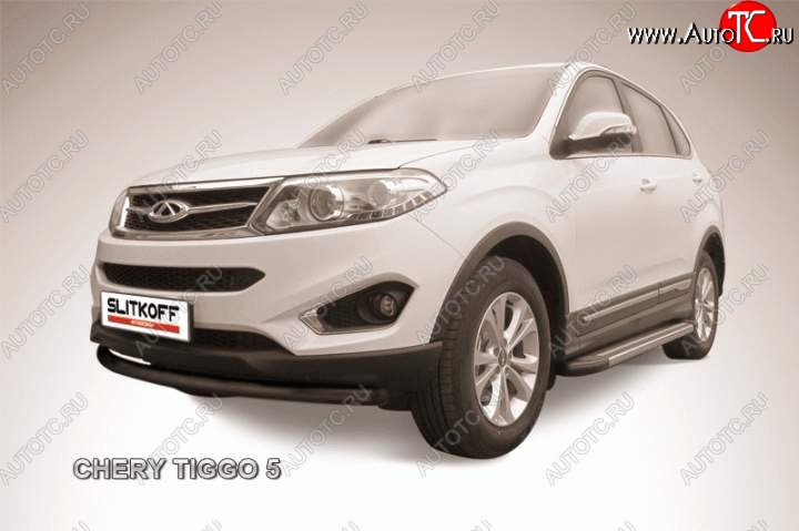 7 599 р. Защита переднего бампера d57 Slitkoff (радиусная)  Chery Tiggo 5  (T21) (2014-2017) дорестайлинг (Цвет: серебристый)  с доставкой в г. Пермь