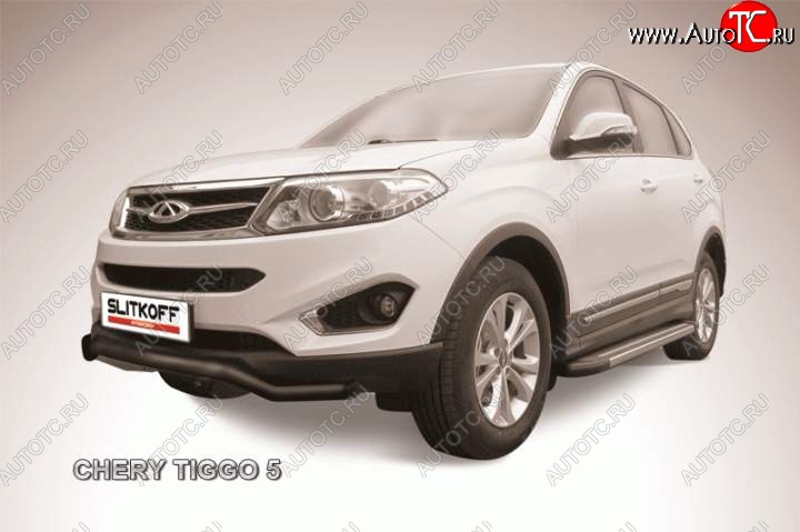 7 999 р. Защита переднего бампера d57 Slitkoff (волна)  Chery Tiggo 5  (T21) (2014-2017) дорестайлинг (Цвет: серебристый)  с доставкой в г. Пермь