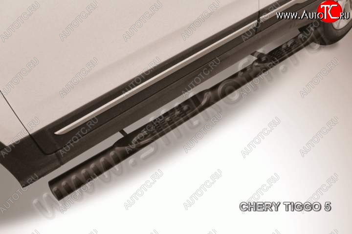 12 399 р. Защита порогов Slitkoff (труба, d76) Chery Tiggo 5 (T21) дорестайлинг (2014-2017) (Цвет: серебристый)  с доставкой в г. Пермь