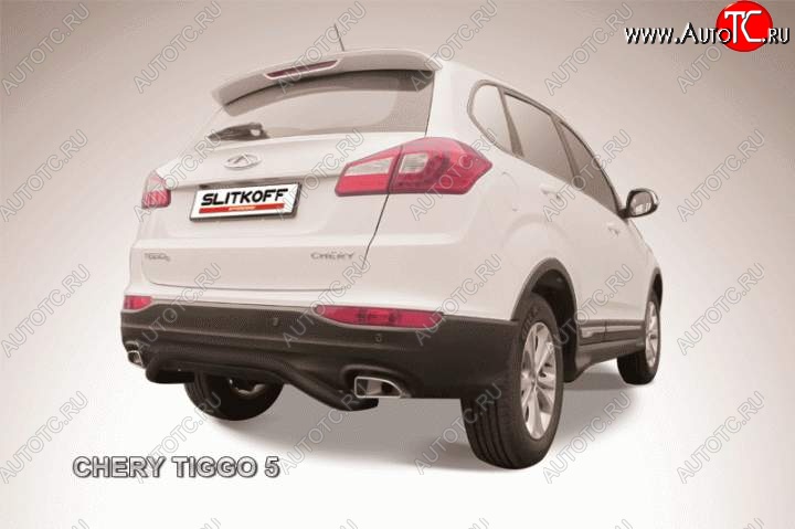7 999 р. Защита заднего бампера d57 Slitkoff (скоба)  Chery Tiggo 5  (T21) (2014-2017) дорестайлинг (Цвет: серебристый)  с доставкой в г. Пермь