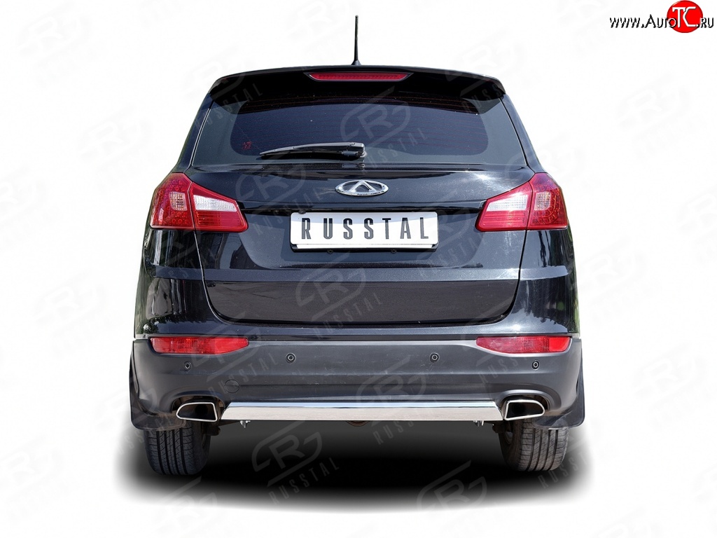 5 599 р. Защита заднего бампера (Ø75x42 мм, нержавейка) Russtal Chery Tiggo 5 (T21) дорестайлинг (2014-2017)  с доставкой в г. Пермь