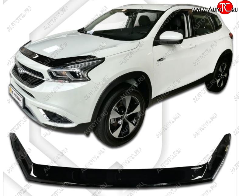 2 159 р. Дефлектор капота CA-Plastiс  Chery Tiggo 7 (2016-2020) (Classic черный, Без надписи)  с доставкой в г. Пермь