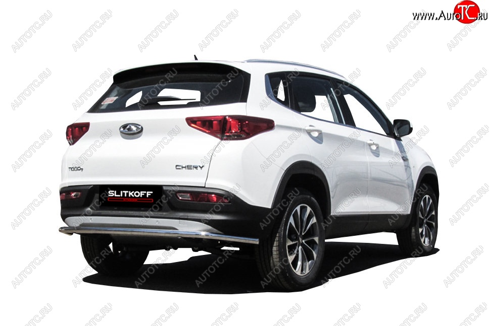 8 449 р. Защита заднего бампера Slitkoff (d42, длинная)  Chery Tiggo 7 (2016-2020) (Нержавейка, Полированная)  с доставкой в г. Пермь