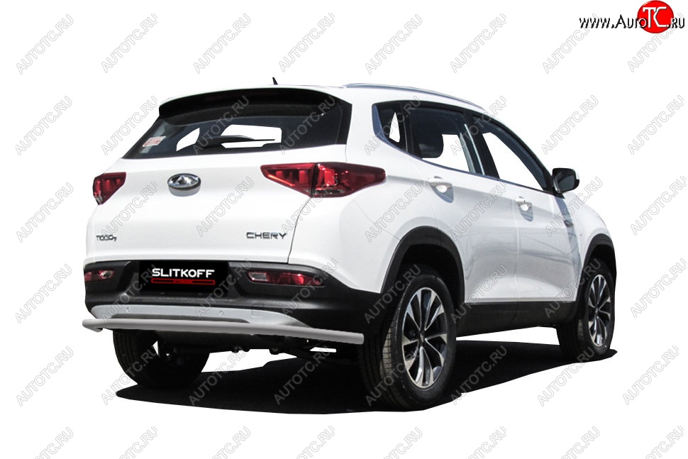 5 899 р. Защита заднего бампера Slitkoff (d42, длинная) Chery Tiggo 7 (2016-2020) (Сталь с полимерным покрытием. Цвет: серебристый)  с доставкой в г. Пермь