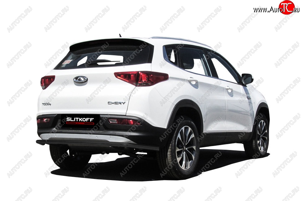 7 599 р. Защита заднего бампера Slitkoff (длинная, d42)  Chery Tiggo 7 (2016-2020) (Сталь с полимерным покрытием. Цвет: чёрный)  с доставкой в г. Пермь