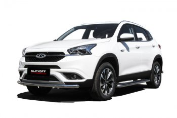 Защита переднего бампера Slitkoff (Ø 57 мм) Chery Tiggo 7 (2016-2020) (Полированная нержавейка)