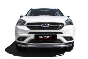 10 849 р. Защита переднего бампера Slitkoff (Ø 57 мм)  Chery Tiggo 7 (2016-2020) (Полированная нержавейка)  с доставкой в г. Пермь. Увеличить фотографию 2