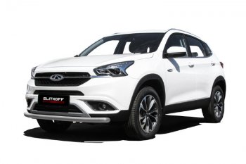 Защита переднего бампера Slitkoff (Ø 57 мм) Chery Tiggo 7 (2016-2020) (Цвет: серебристый)