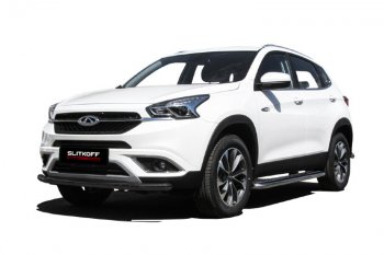 Защита переднего бампера Slitkoff (Ø 57 мм) Chery Tiggo 7 (2016-2020) (Цвет: черный)