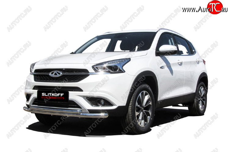 12 299 р. Защита переднего бампера Slitkoff (Ø 57+Ø 42).  Chery Tiggo 7 (2016-2020) (Полированная нержавейка)  с доставкой в г. Пермь
