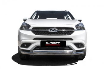 12 299 р. Защита переднего бампера Slitkoff (Ø 57+Ø 42).  Chery Tiggo 7 (2016-2020) (Полированная нержавейка)  с доставкой в г. Пермь. Увеличить фотографию 3