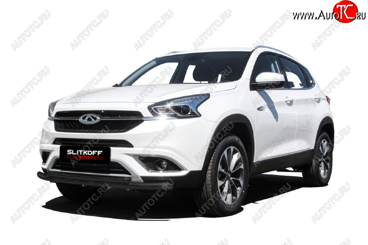 11 099 р. Защита переднего бампера Slitkoff (Ø 57+Ø 42).  Chery Tiggo 7 (2016-2020) (Цвет: черный)  с доставкой в г. Пермь