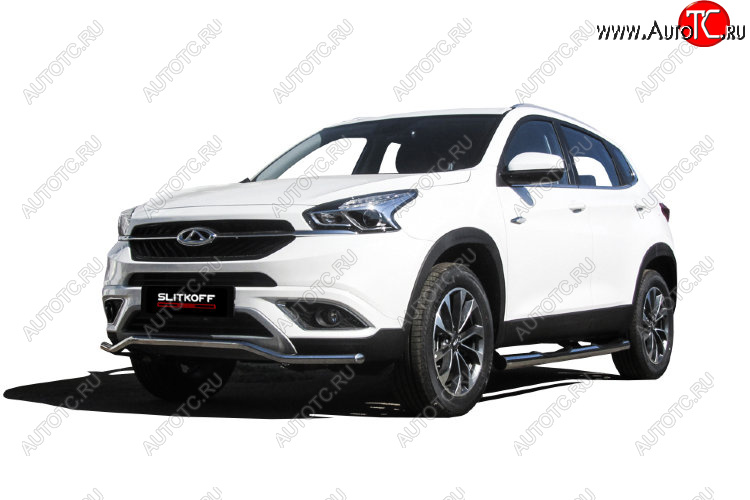 11 599 р. Защита переднего бампера Slitkoff (Ø 42 мм, волна)  Chery Tiggo 7 (2016-2020) (Полированная нержавейка)  с доставкой в г. Пермь