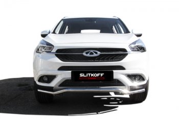 11 599 р. Защита переднего бампера Slitkoff (Ø 42 мм, волна)  Chery Tiggo 7 (2016-2020) (Полированная нержавейка)  с доставкой в г. Пермь. Увеличить фотографию 2