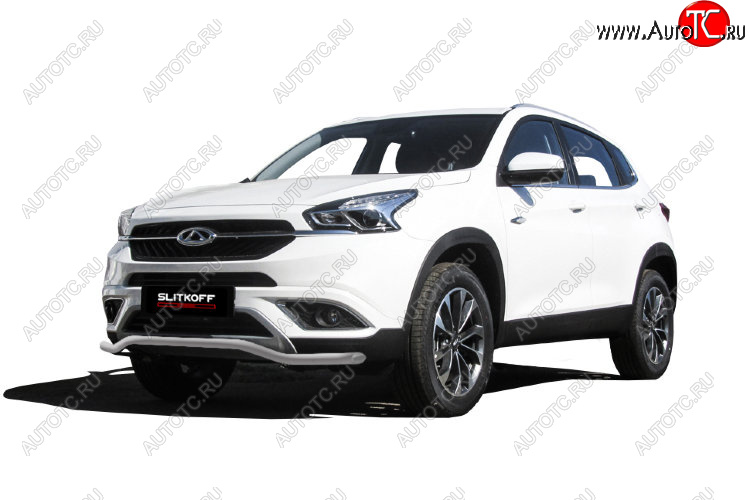 7 999 р. Защита переднего бампера Slitkoff (Ø 42 мм, волна)  Chery Tiggo 7 (2016-2020) (Цвет: серебристый)  с доставкой в г. Пермь