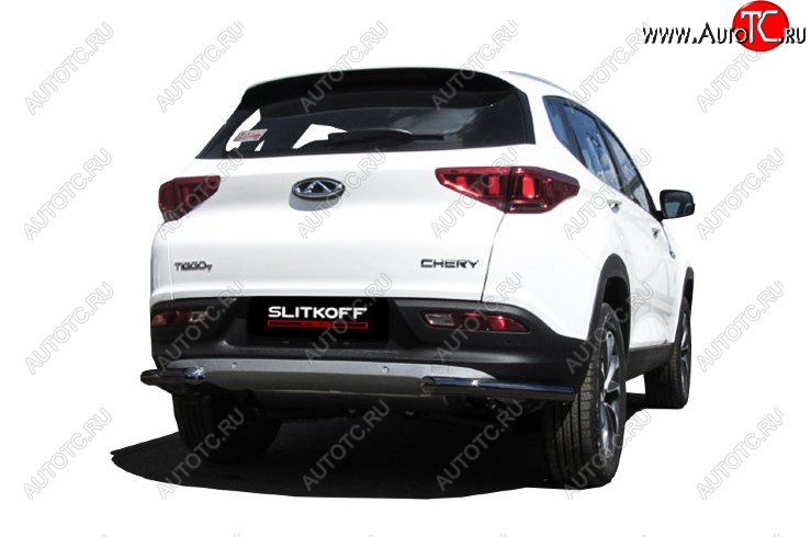 7 399 р. Уголки на задний бампер Slitkoff (Ø 57 мм)  Chery Tiggo 7 (2016-2020) (Цвет: черный)  с доставкой в г. Пермь