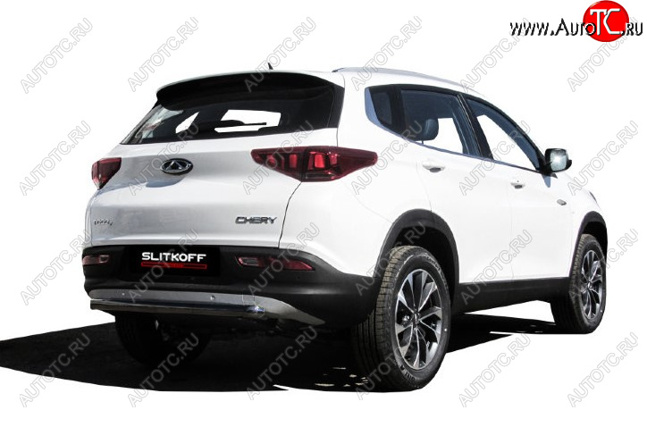 7 599 р. Защита заднего бампера Slitkoff (Ø 57 мм)  Chery Tiggo 7 (2016-2020) (Цвет: черный)  с доставкой в г. Пермь