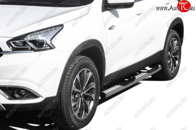 12 499 р. Защита порогов Slitkoff (Ø 76 мм, с проступями)  Chery Tiggo 7 (2016-2020) (Цвет: серебристый)  с доставкой в г. Пермь