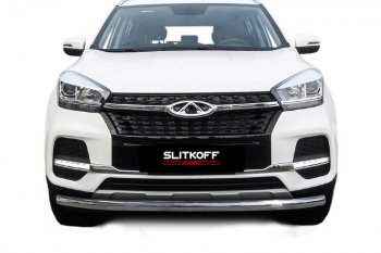 10 849 р. Защита переднего бампера Slitkoff (Ø 57 мм)  Chery Tiggo 4 (2018-2023) 1-ый рестайлинг (Полированная нержавейка)  с доставкой в г. Пермь. Увеличить фотографию 2