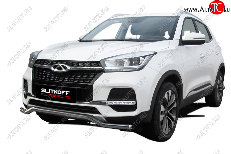 11 599 р. Защита переднего бампера Slitkoff (Ø 42 мм, волна)  Chery Tiggo 4 (2018-2023) 1-ый рестайлинг (Полированная нержавейка)  с доставкой в г. Пермь