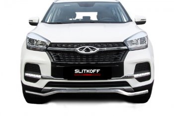 11 599 р. Защита переднего бампера Slitkoff (Ø 42 мм, волна)  Chery Tiggo 4 (2018-2023) 1-ый рестайлинг (Полированная нержавейка)  с доставкой в г. Пермь. Увеличить фотографию 2