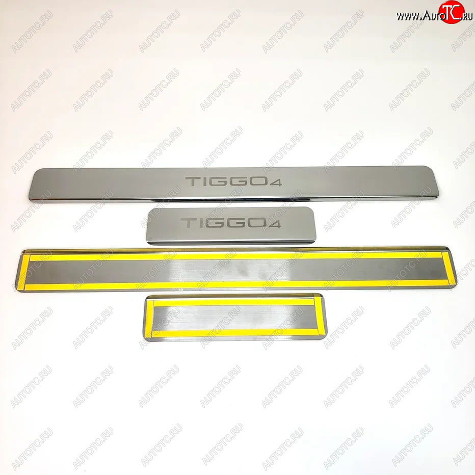 2 179 р. Накладки порожков салона INOX Chery Tiggo 4 1-ый рестайлинг (2018-2023) (Нержавеющая сталь)  с доставкой в г. Пермь
