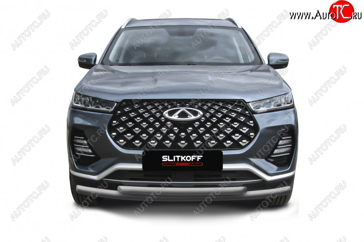 9 899 р. Защита переднего бампера Slitkoff (Ø 57+Ø 42 мм).  Chery Tiggo 7 PRO - Tiggo 7 Pro Max  T1E (Цвет: серебристый)  с доставкой в г. Пермь
