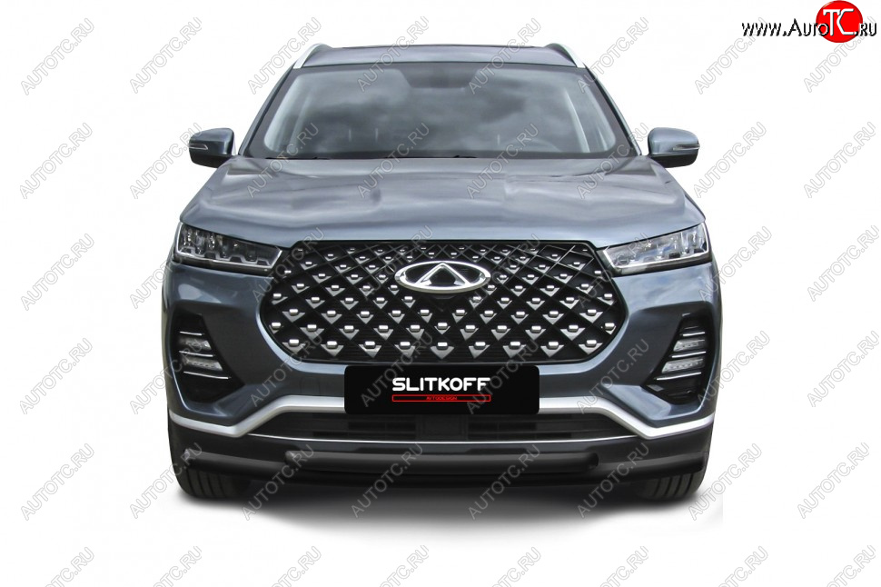 9 899 р. Защита переднего бампера Slitkoff (Ø 57+Ø 42 мм).  Chery Tiggo 7 PRO - Tiggo 7 Pro Max  T1E (Цвет: черный)  с доставкой в г. Пермь
