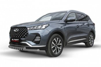 Защита переднего бампера Slitkoff (Ø 57+Ø 42 мм). Chery Tiggo 7 PRO - Tiggo 7 Pro Max  T1E (Цвет: серебристый)