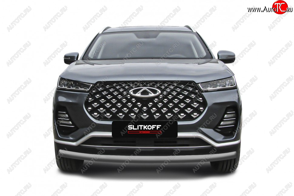 8 299 р. Защита переднего бампера Slitkoff (Ø 57 мм).  Chery Tiggo 7 PRO - Tiggo 7 Pro Max  T1E (Цвет: серебристый)  с доставкой в г. Пермь