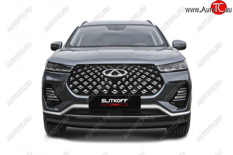 8 299 р. Защита переднего бампера Slitkoff (Ø 57 мм).  Chery Tiggo 7 PRO - Tiggo 7 Pro Max  T1E (Цвет: черный)  с доставкой в г. Пермь