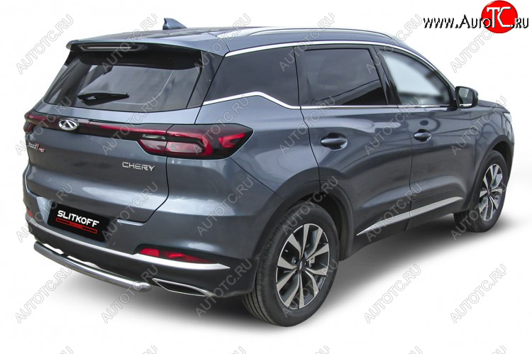 10 449 р. Защита заднего бампера Slitkoff (Ø57 мм)  Chery Tiggo 7 PRO - Tiggo 7 Pro Max  T1E (Нержавеющая сталь)  с доставкой в г. Пермь