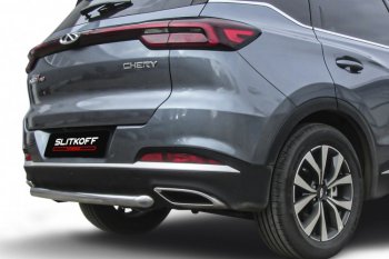 10 449 р. Защита заднего бампера Slitkoff (Ø57 мм)  Chery Tiggo 7 PRO - Tiggo 7 Pro Max  T1E (Нержавеющая сталь)  с доставкой в г. Пермь. Увеличить фотографию 2