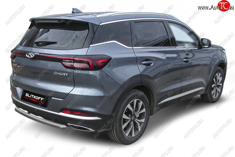 7 299 р. Защита заднего бампера Slitkoff (Ø 57 мм)  Chery Tiggo 7 PRO - Tiggo 7 Pro Max  T1E (Цвет: серебристый)  с доставкой в г. Пермь