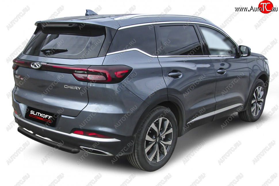 7 299 р. Защита заднего бампера Slitkoff (Ø 57 мм)  Chery Tiggo 7 PRO - Tiggo 7 Pro Max  T1E (Цвет: черный)  с доставкой в г. Пермь