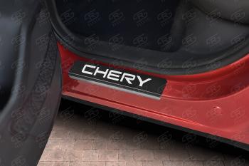 1 889 р. Накладки порожков салона Russtal Chery Tiggo 7 PRO (2019-2025) (поверхность карбон с надписью)  с доставкой в г. Пермь. Увеличить фотографию 3