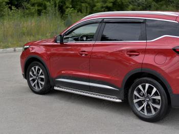 22 999 р. Порожки для ног SLITKOFF (Ø42 мм, с алюминиевым листом)  Chery Tiggo 7 PRO (2019-2025) (Профиль - нержавейка, лист - алюминий)  с доставкой в г. Пермь. Увеличить фотографию 3
