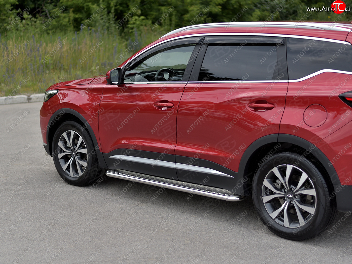 21 999 р. Порожки для ног SLITKOFF (Ø42 мм) Chery Tiggo 7 PRO (2019-2025) (профиль - сталь окрашенная, лист - алюминий)  с доставкой в г. Пермь