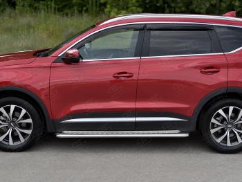 21 999 р. Порожки для ног SLITKOFF (Ø42 мм) Chery Tiggo 7 PRO (2019-2025) (профиль - сталь окрашенная, лист - алюминий)  с доставкой в г. Пермь. Увеличить фотографию 2