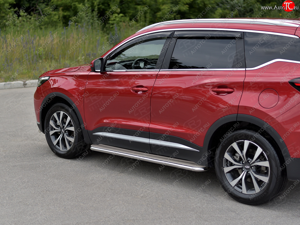 29 699 р. Порожки для ног SLITKOFF (Ø42 мм)  Chery Tiggo 7 PRO (2019-2025) (Профиль - нержавейка, лист - нержавейка)  с доставкой в г. Пермь