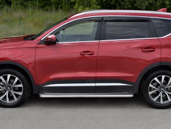 29 699 р. Порожки для ног SLITKOFF (Ø42 мм)  Chery Tiggo 7 PRO (2019-2025) (Профиль - нержавейка, лист - нержавейка)  с доставкой в г. Пермь. Увеличить фотографию 2