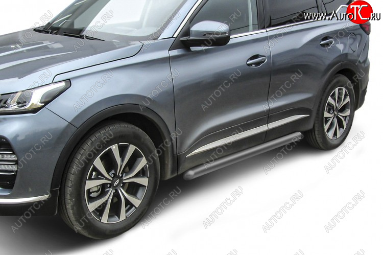 9 699 р. Защита порогов Slitkoff (Ø 76 мм, труба).  Chery Tiggo 7 PRO (2019-2025) (Цвет: серебристый)  с доставкой в г. Пермь