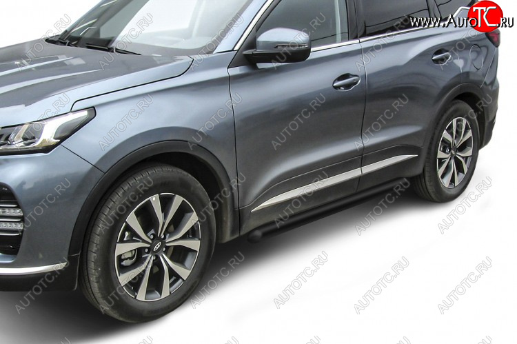 9 699 р. Защита порогов Slitkoff (Ø 76 мм, труба)  Chery Tiggo 7 PRO (2019-2025) (Цвет: черный)  с доставкой в г. Пермь