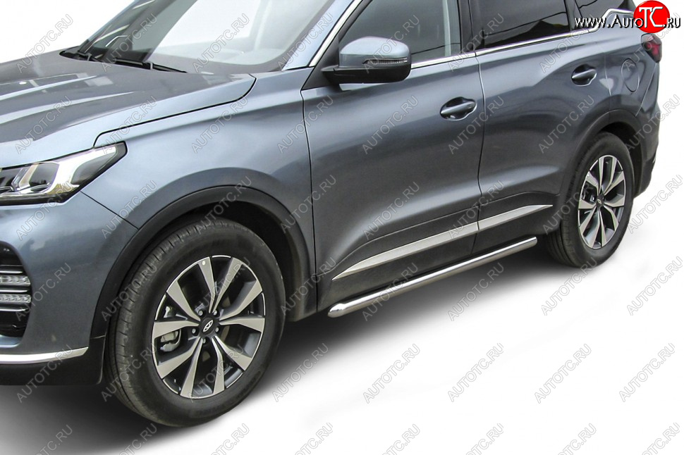 11 999 р. Защита порогов Slitkoff (Ø 57 мм, труба)  Chery Tiggo 7 PRO (2019-2025) (Нержавеющая сталь)  с доставкой в г. Пермь
