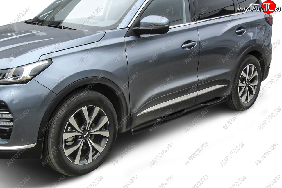 12 499 р. Защита порогов Slitkoff (Ø 76 мм, с проступями).  Chery Tiggo 7 PRO (2019-2025) (Цвет: черный)  с доставкой в г. Пермь
