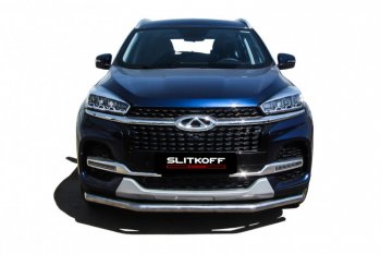 11 599 р. Защита переднего бампера Slitkoff (Ø 57 мм)  Chery Tiggo 8  1 T18 (2019-2023) рестайлинг (Полированная нержавейка)  с доставкой в г. Пермь. Увеличить фотографию 2