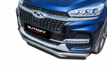11 599 р. Защита переднего бампера Slitkoff (Ø 57 мм)  Chery Tiggo 8  1 T18 (2019-2023) рестайлинг (Полированная нержавейка)  с доставкой в г. Пермь. Увеличить фотографию 4