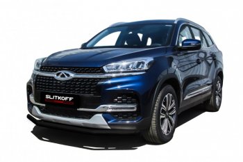 Защита переднего бампера Slitkoff (Ø 57 мм) Chery Tiggo 8  (T18) (2019-2025) рестайлинг (Цвет: черный)